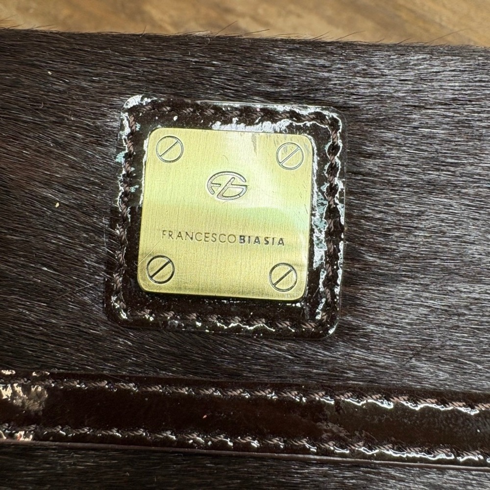 Francesco Biasia Leather Animal Hair Wallet Brown Trifold - Picture 3 of 8